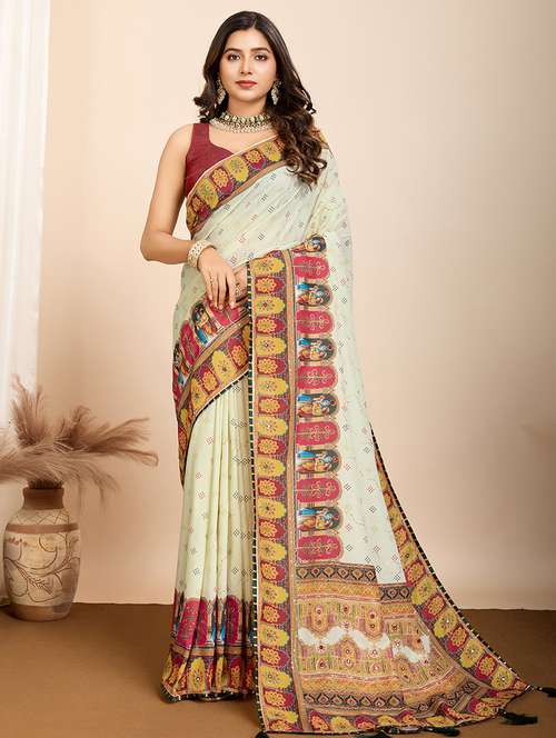 women printed casual wear saree with blouse - 21960237 -  Standard Image - 0