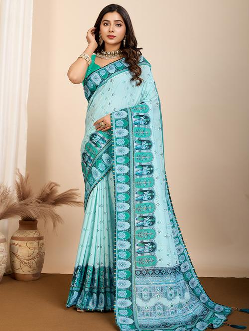 women printed casual wear saree with blouse - 21960238 -  Standard Image - 0