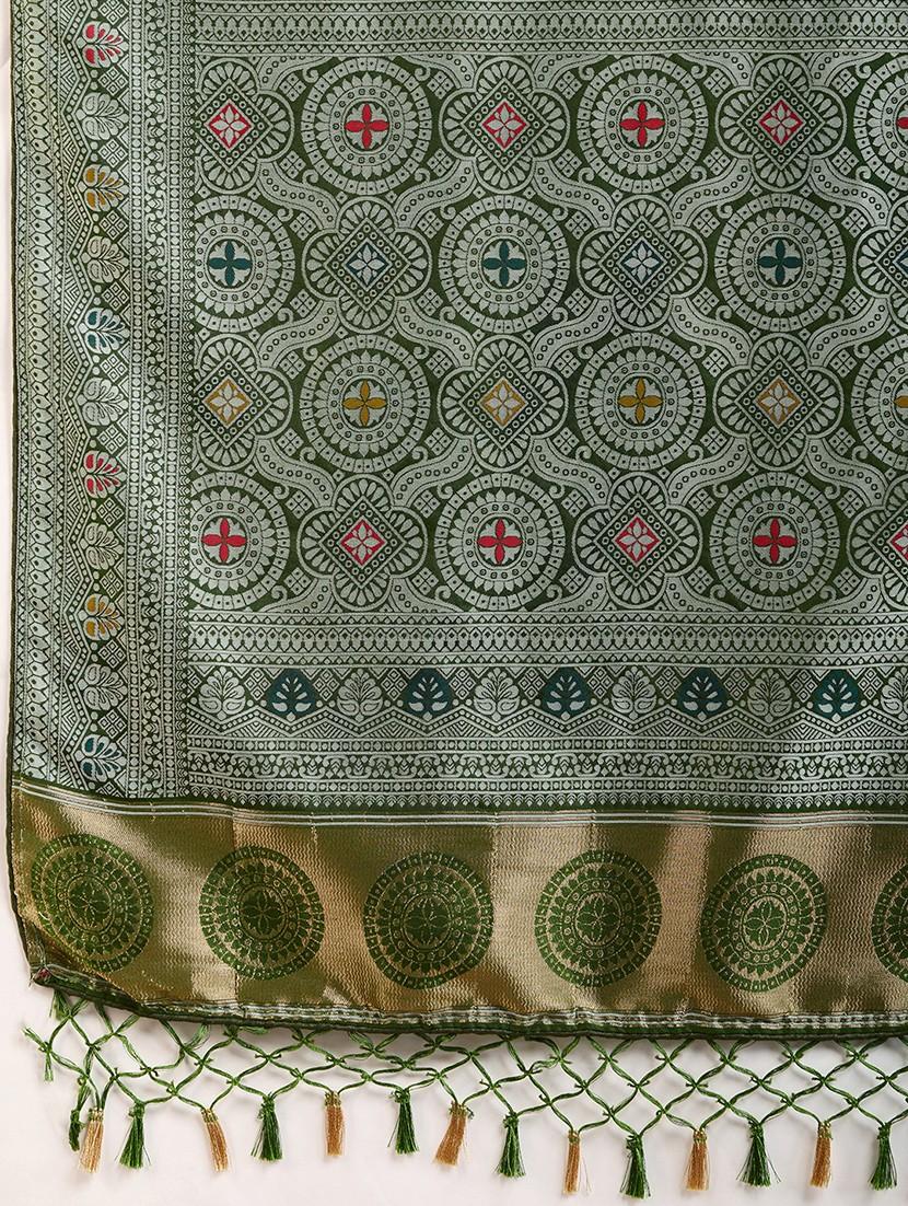 green art silk printed saree with blouse - 21960242 - Standard Image - 6