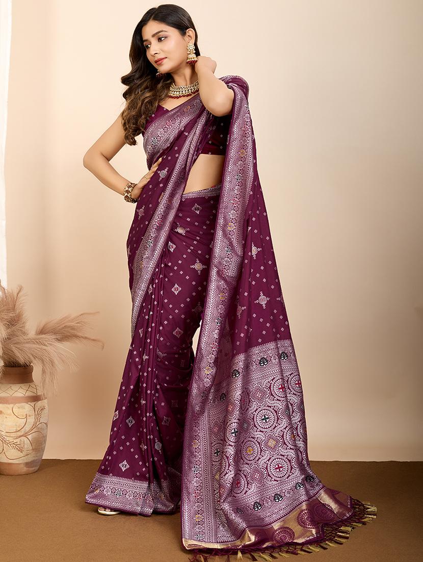 magenta art silk printed saree with blouse - 21960244 -  Standard Image - 1