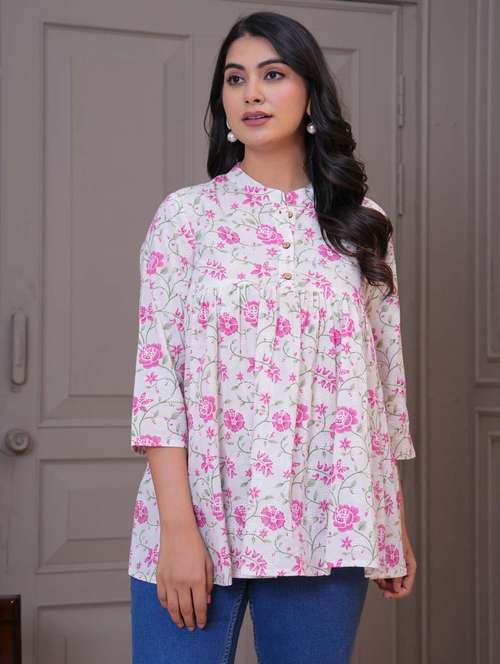 women floral three quarter sleeve peplum tunic - 21960282 - Standard Image - 0