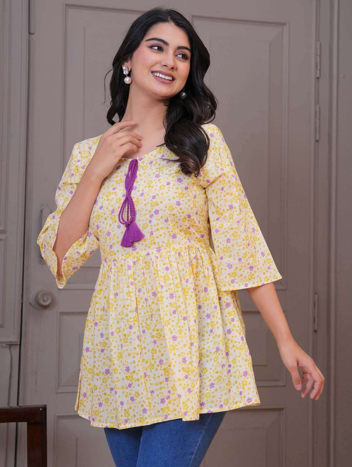 yellow cotton flared tunic - 21960284 -  Zoom Image - 0