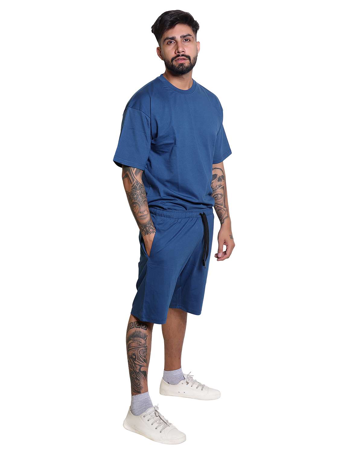 men solid short sleeve t-shirt & shorts co-ord set - 21960303 -  Standard Image - 1