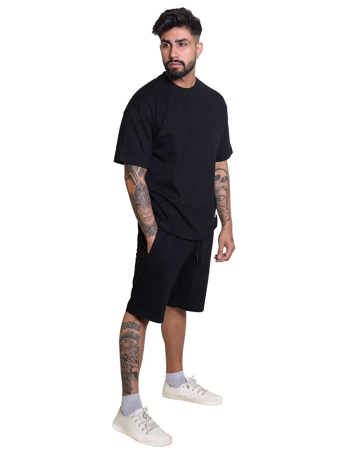 men solid short sleeve t-shirt & shorts co-ord set - 21960304 -  Standard Image - 1