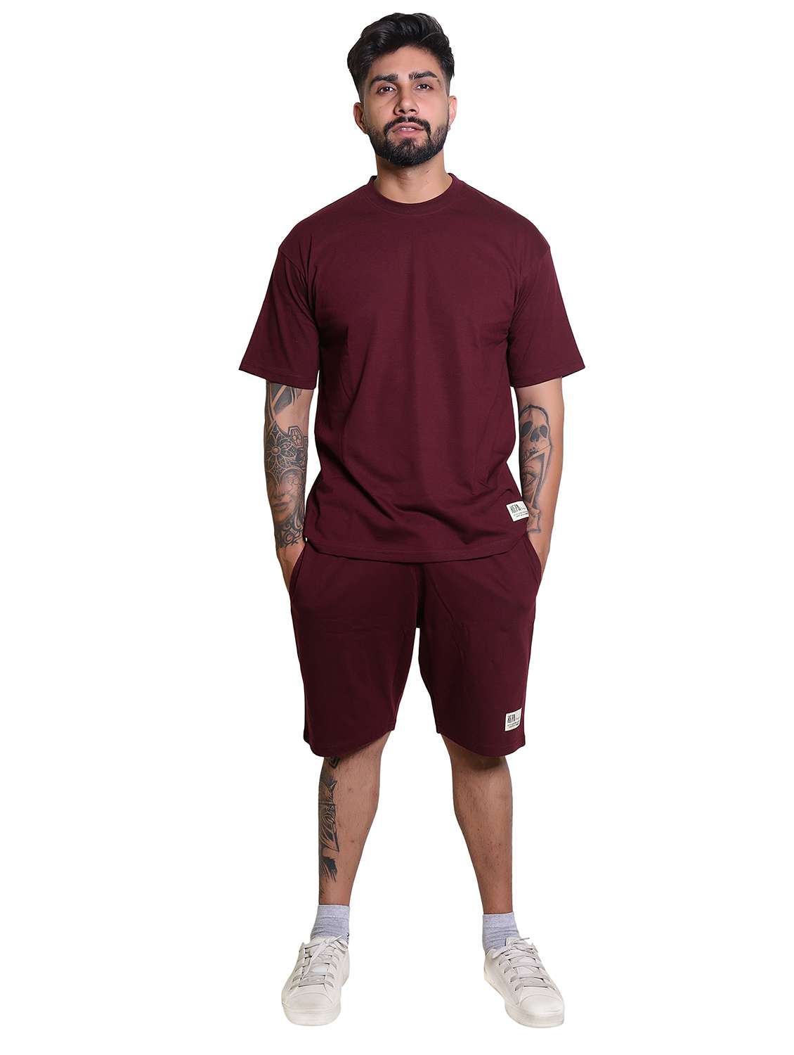 men solid short sleeve t-shirt & shorts co-ord set - 21960306 -  Standard Image - 1