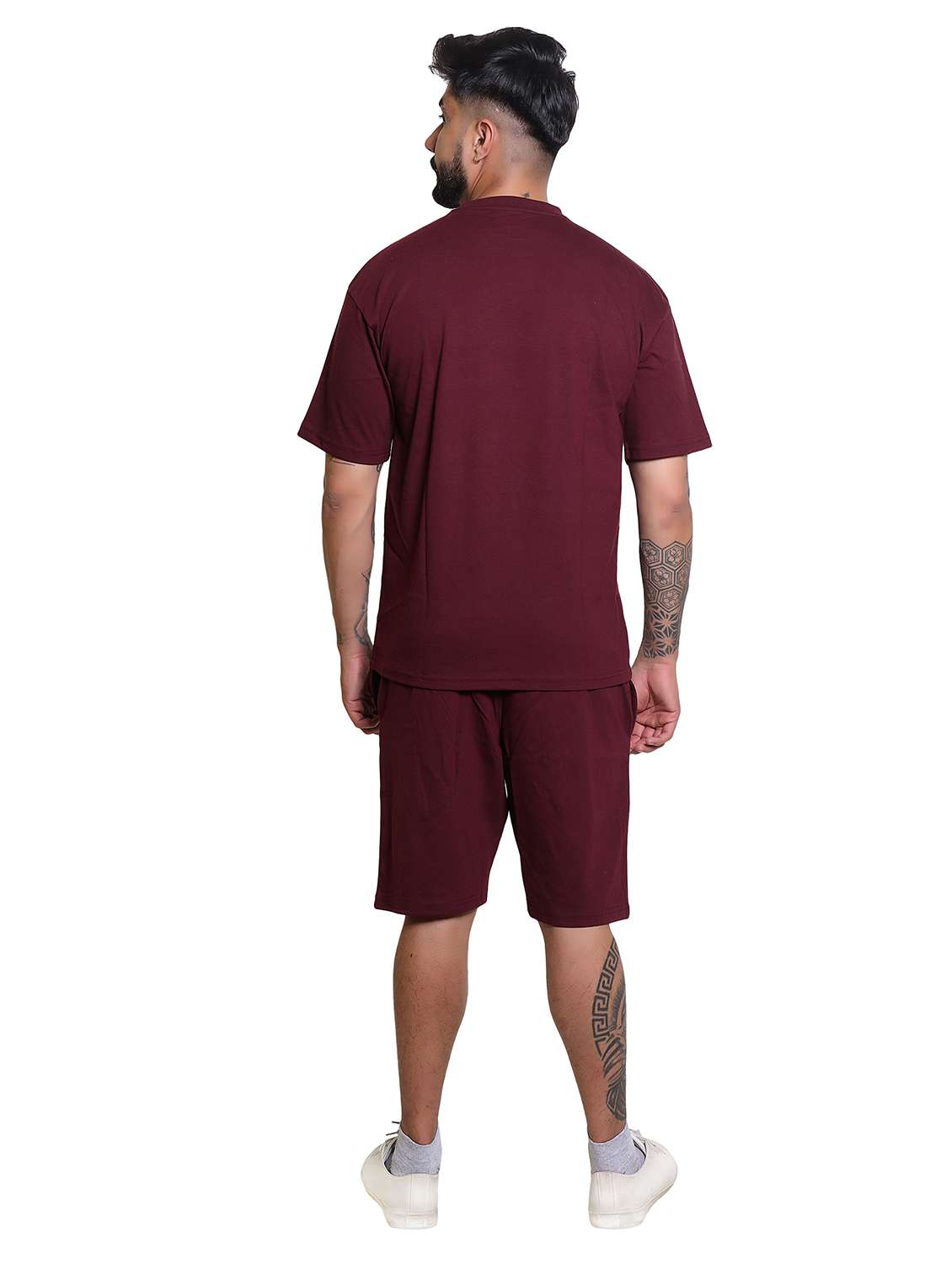 men solid short sleeve t-shirt & shorts co-ord set - 21960306 -  Standard Image - 4
