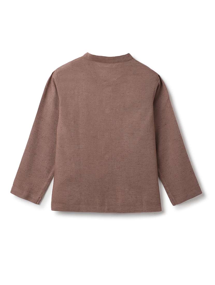 boys brown solid mandarin collar shirt - 21960308 -  Standard Image - 1
