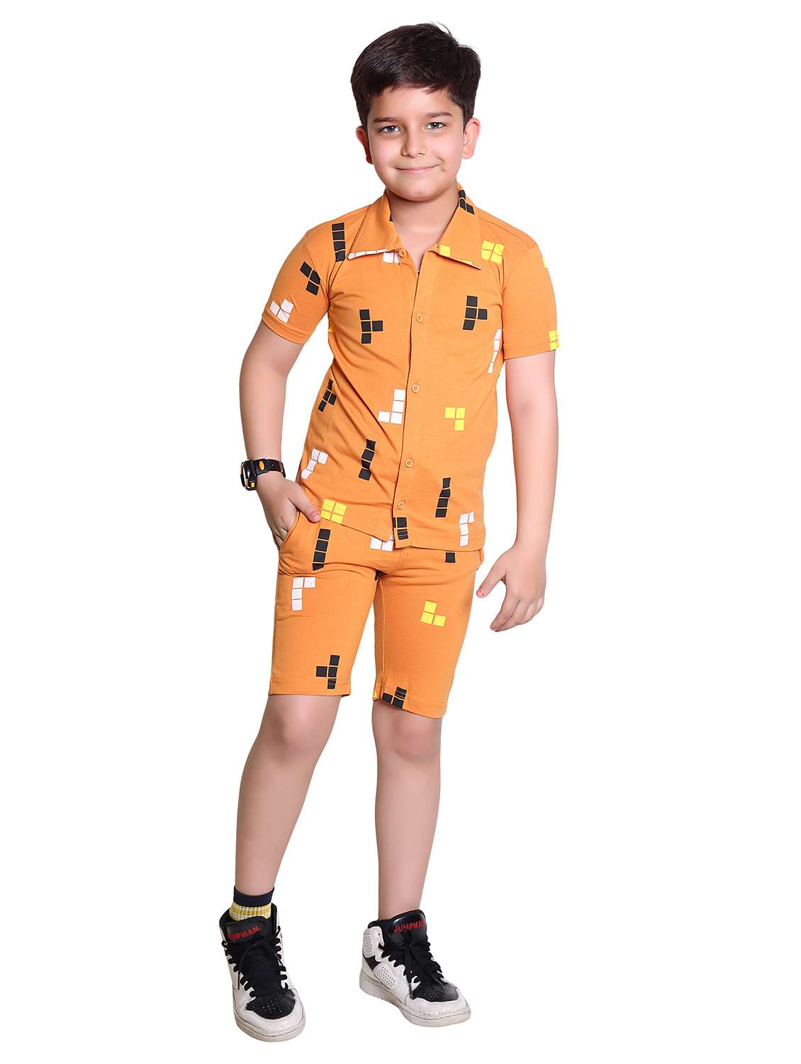 boys printed shirt & shorts co-ord set - 21960310 -  Standard Image - 1