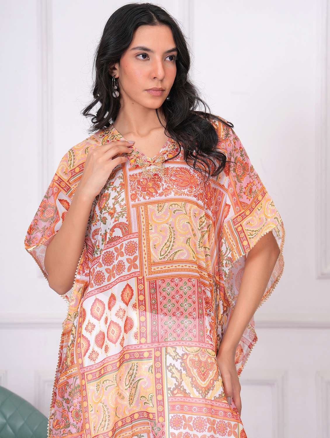 women printed kimono sleeve dhoti kaftan kurta set - 21960361 - Standard Image - 4