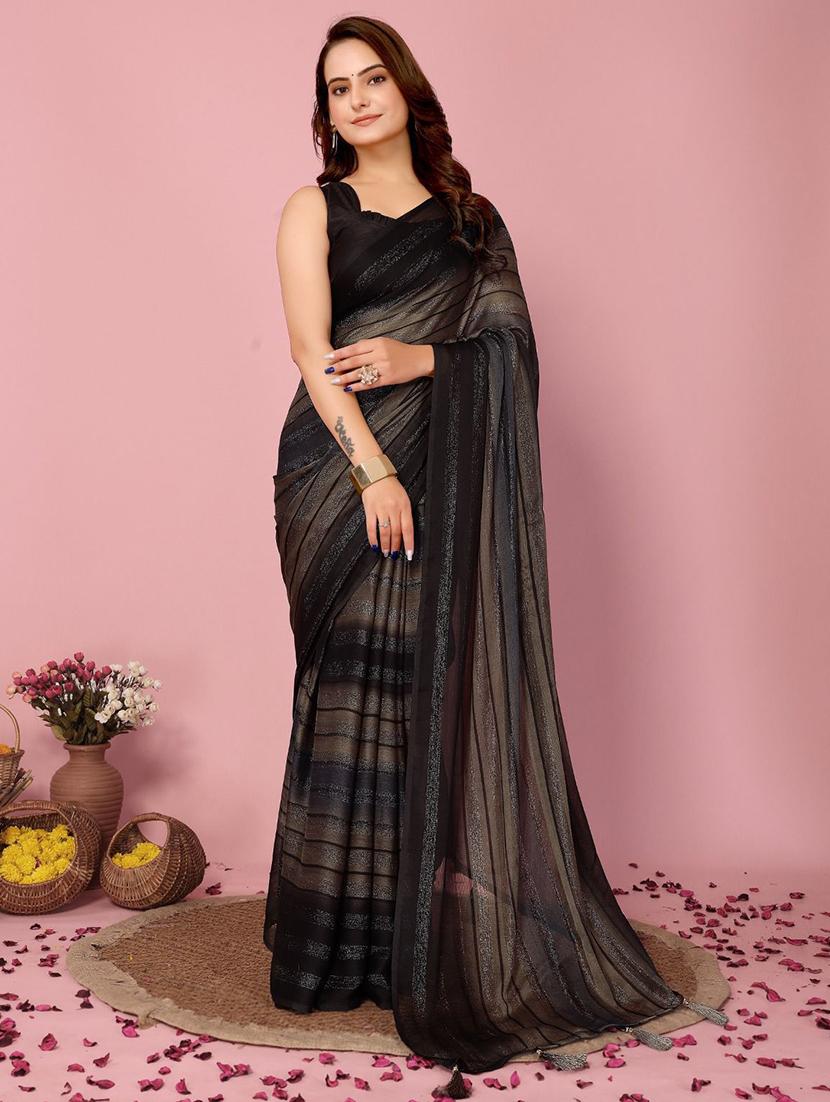 women striped ready to wear saree with blouse - 21960368 -  Zoom Image - 0