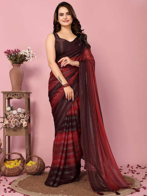 women striped ready to wear saree with blouse - 21960369 -  Standard Image - 0