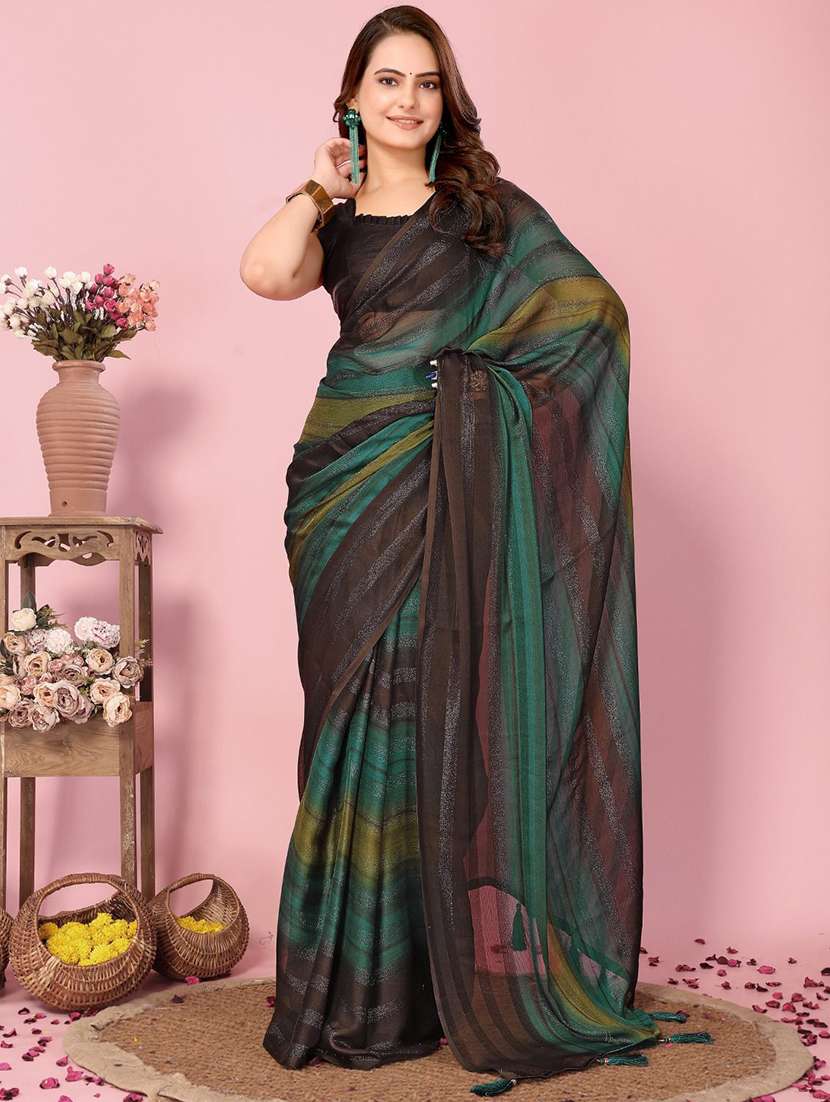 women striped ready to wear saree with blouse