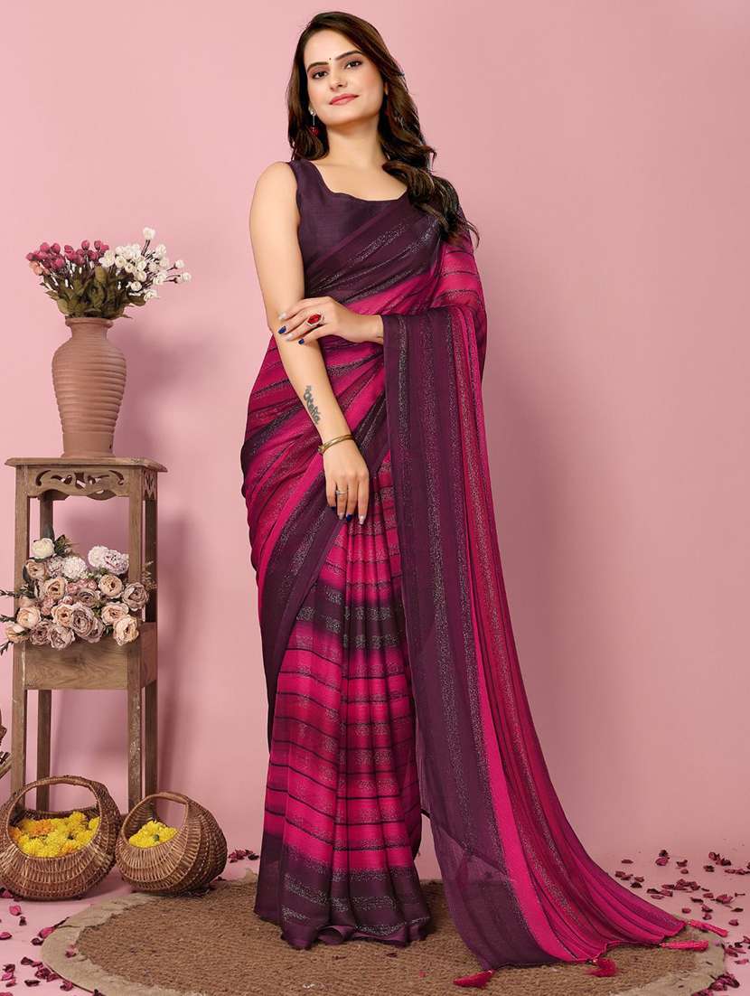 women striped ready to wear saree with blouse