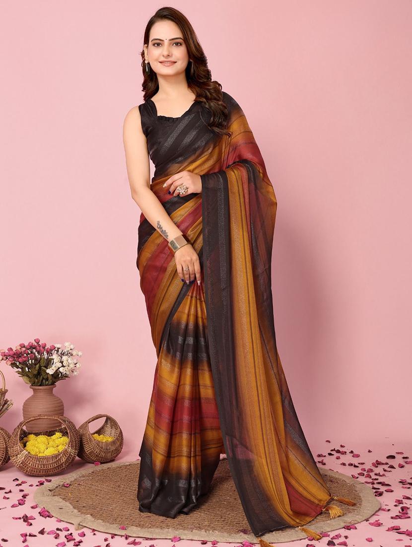 women striped ready to wear saree with blouse