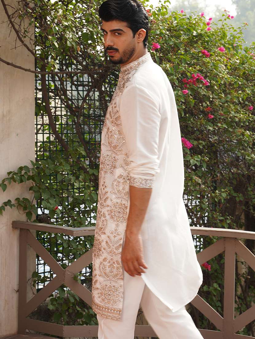 men white embroidered kurta and pyjama set  - 21960390 -  Standard Image - 1