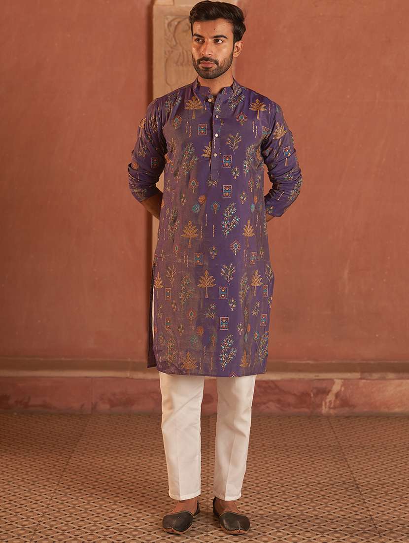 men purple embroidered kurta and pyjama set  - 21960393 -  Standard Image - 1