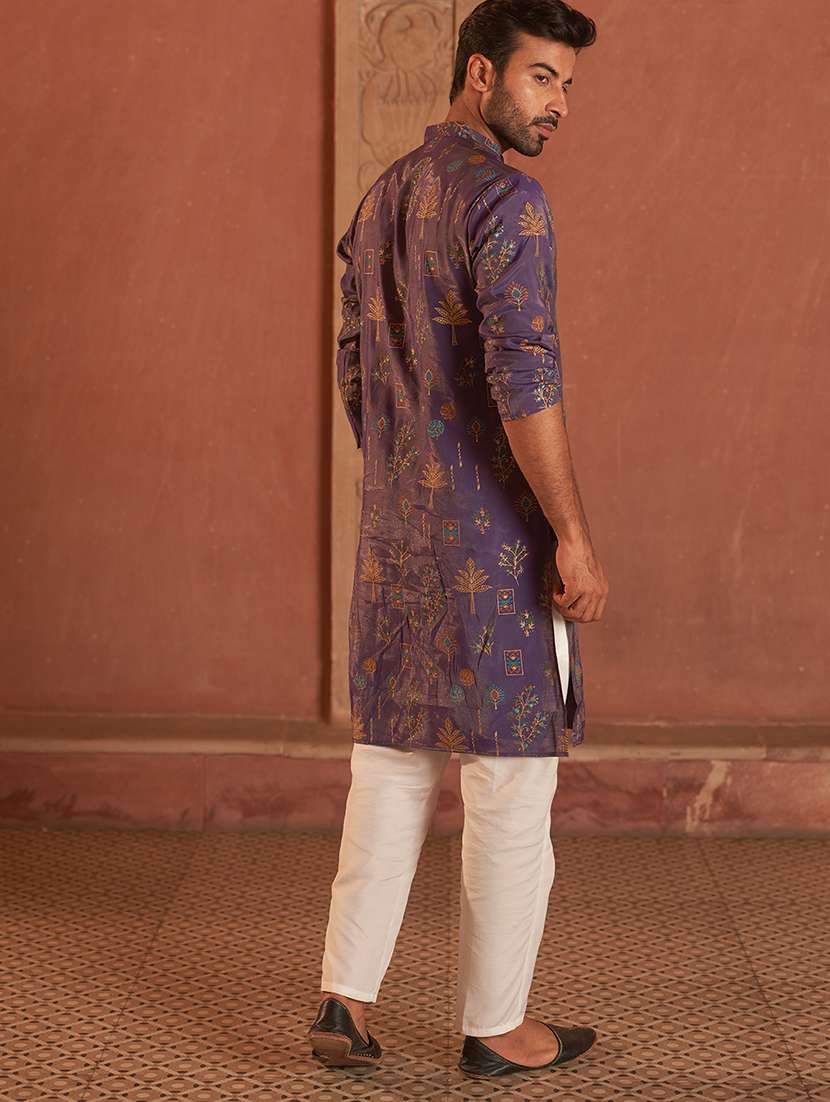 men purple embroidered kurta and pyjama set  - 21960393 -  Standard Image - 4