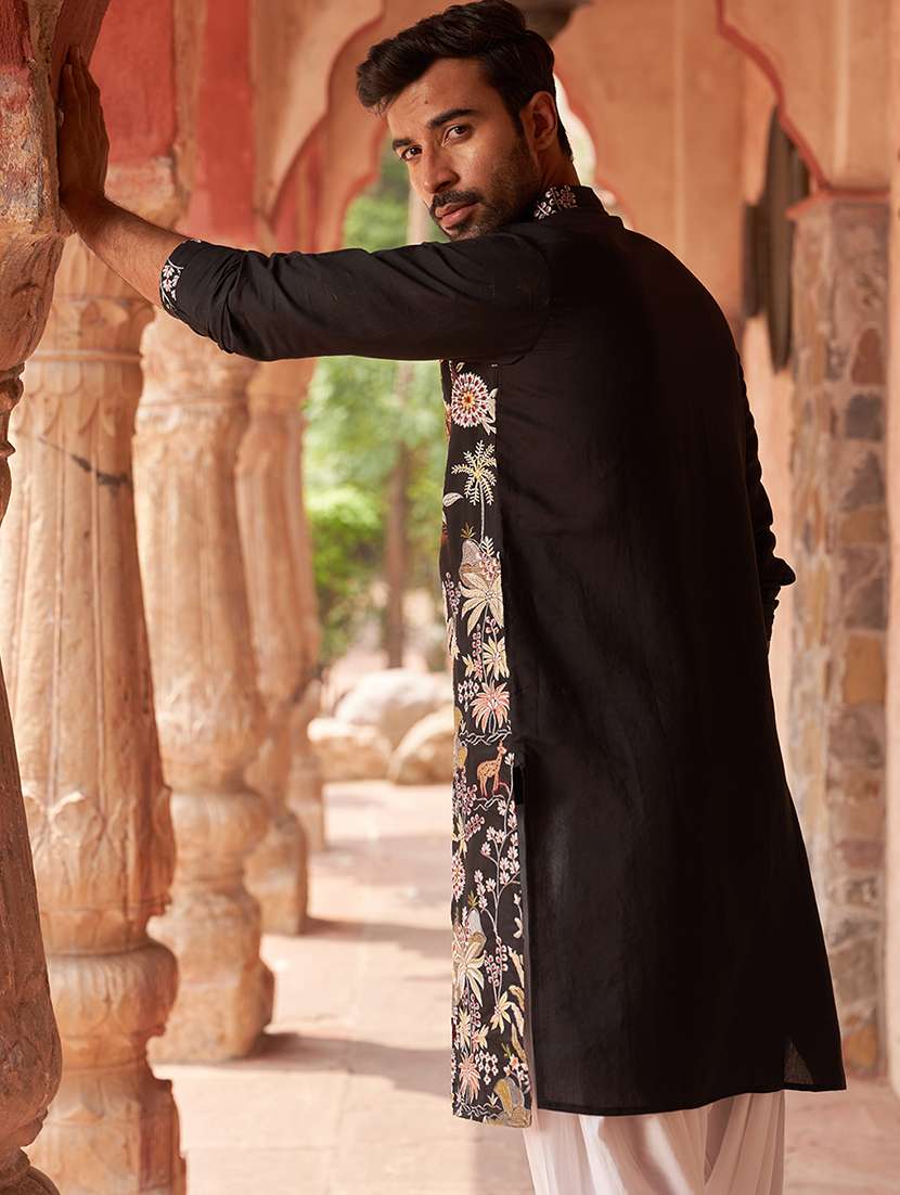 men black embroidered kurta and salwar set  - 21960403 -  Standard Image - 1