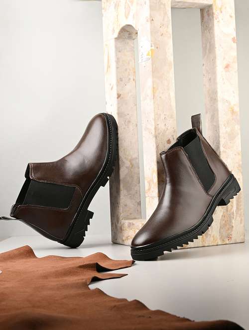 men brown solid high ankle boot - 21960410 -  Standard Image - 0