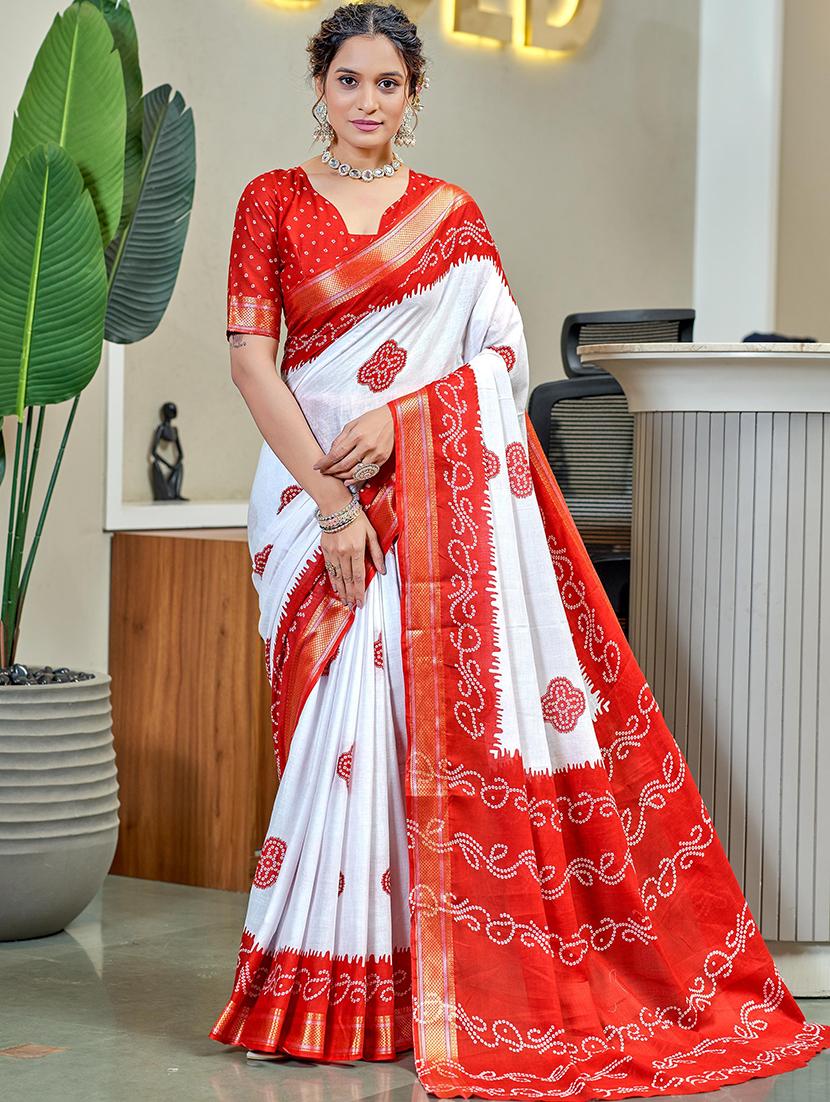 women bandhani printed saree with blouse - 21960489 -  Zoom Image - 0