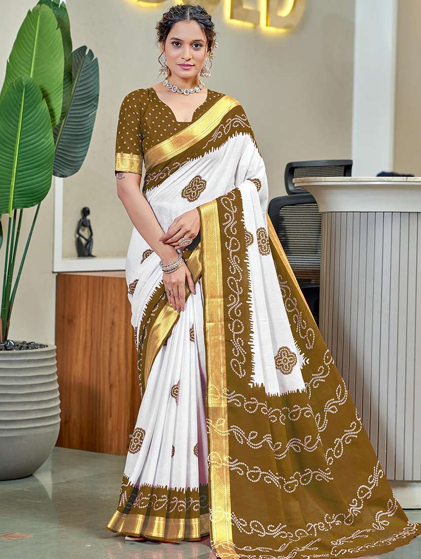 women bandhani printed saree with blouse