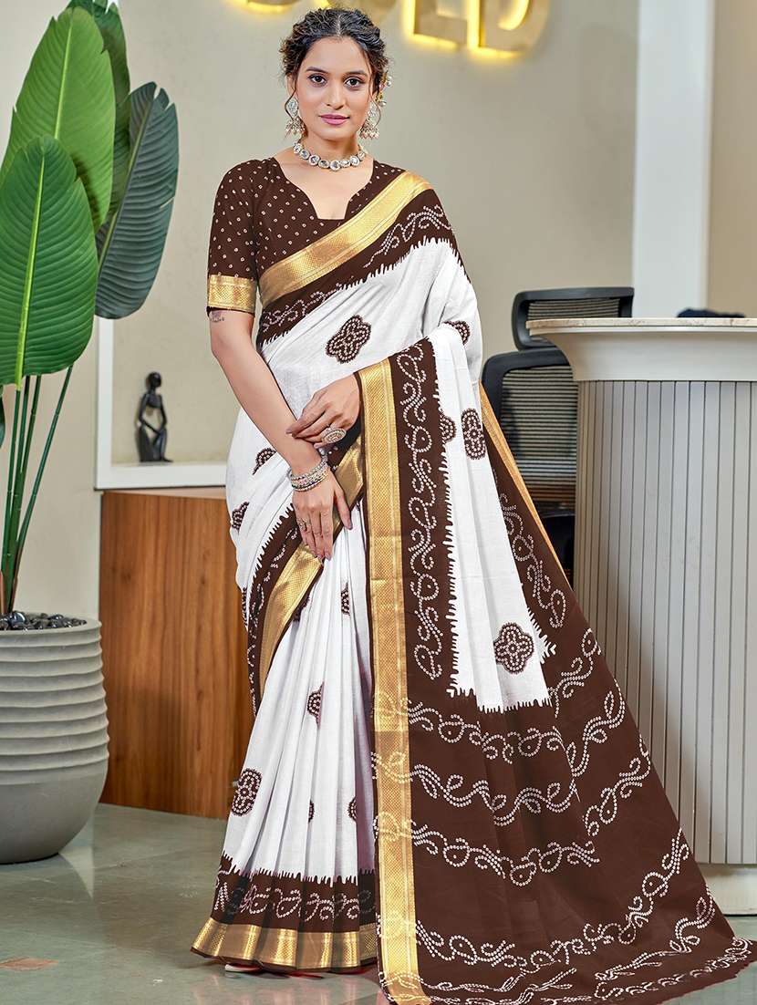 women bandhani printed saree with blouse