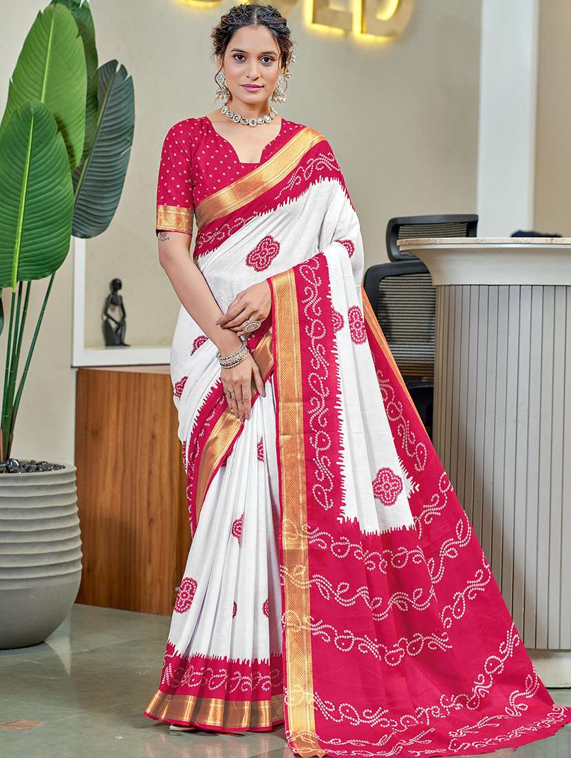 women bandhani printed saree with blouse - 21960496 -  Zoom Image - 0