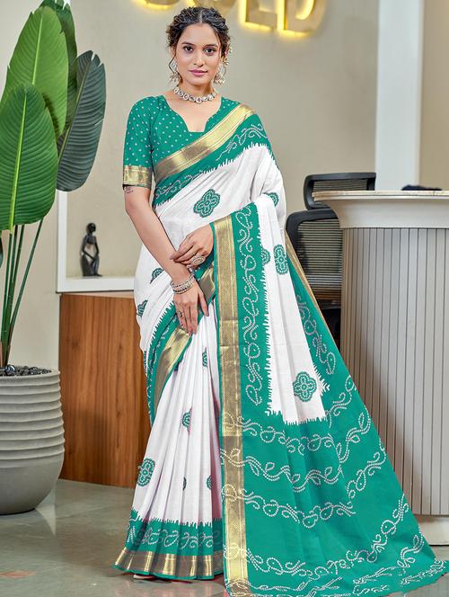 women bandhani printed saree with blouse - 21960498 - Standard Image - 0