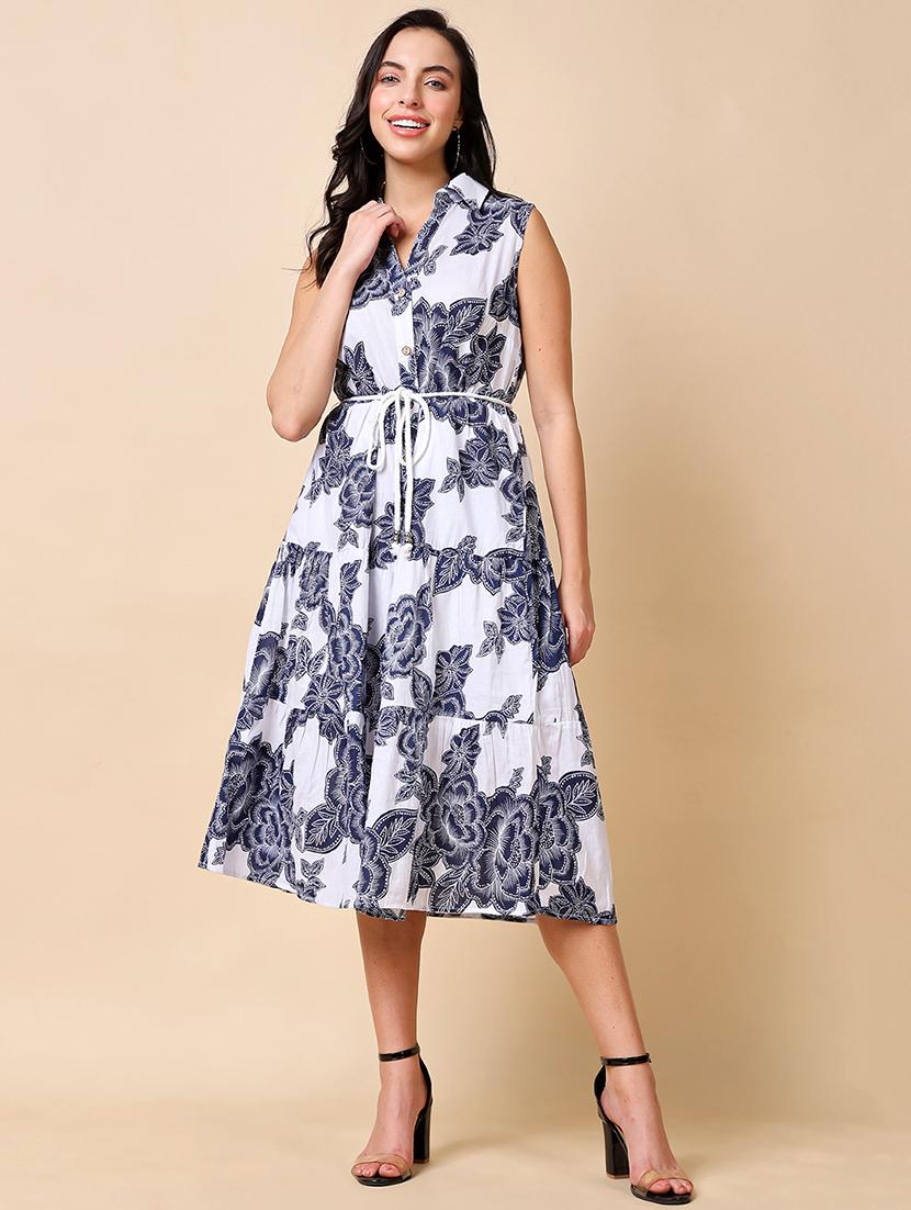 women floral print collared sleeveless tiered dress - 21960502 - Standard Image - 1