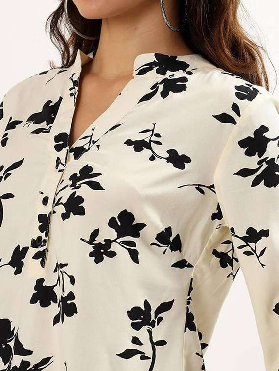 women off white printed three quater sleeve ethnic top - 21960504 -  Standard Image - 4