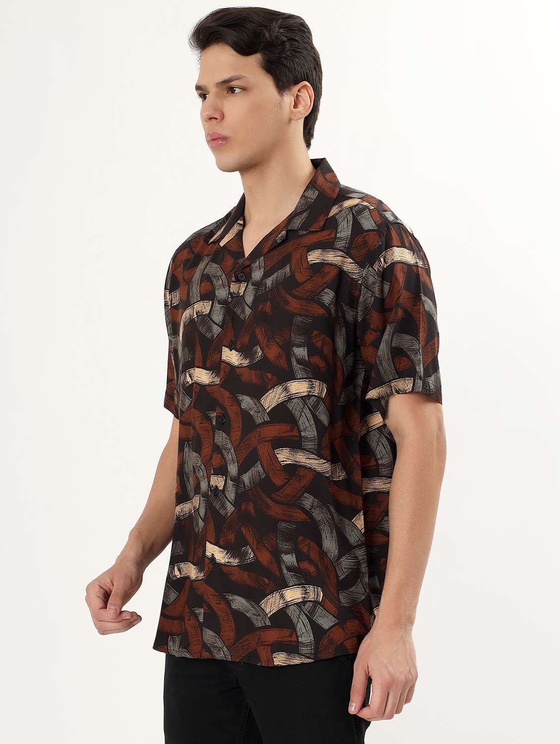 men printed cuban collared short sleeve casual shirt - 21960516 -  Standard Image - 1