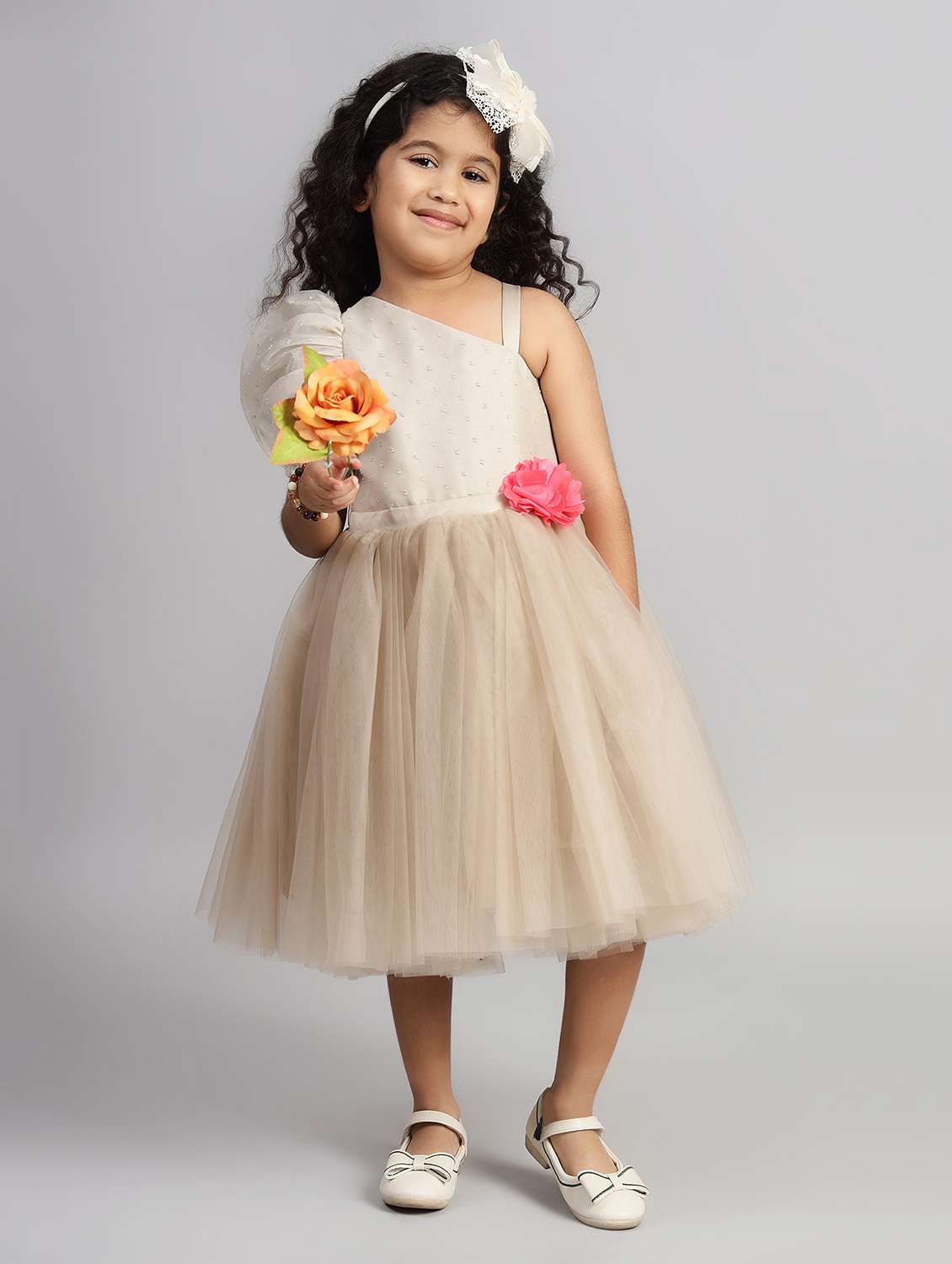 girls solid single shoulder fit & flare dress  - 21960524 -  Standard Image - 1