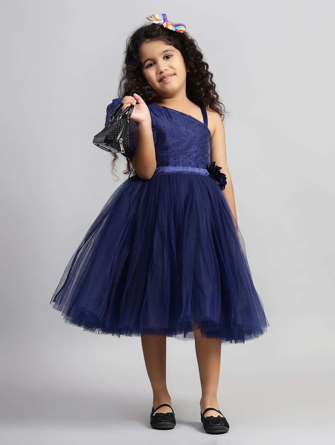 girls solid single shoulder fit & flare dress  - 21960525 -  Standard Image - 1