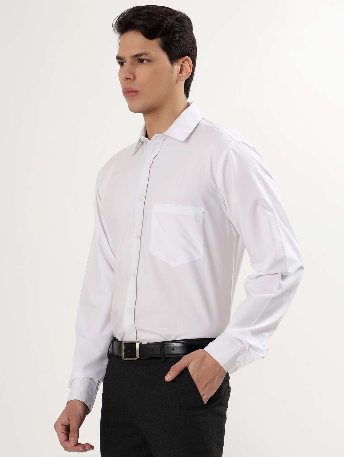 men whitesolid collared long sleeve shirt - 21960527 -  Standard Image - 1