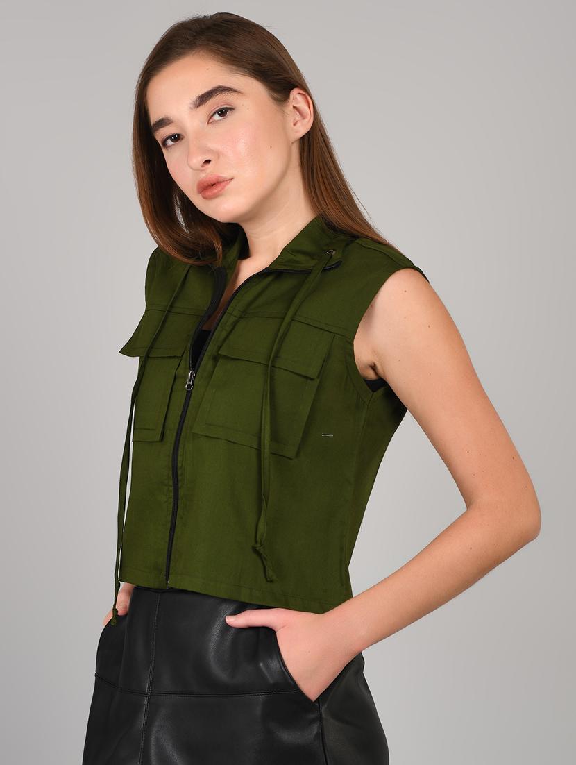 women solid collared sleeveless crop top - 21960567 - Standard Image - 1