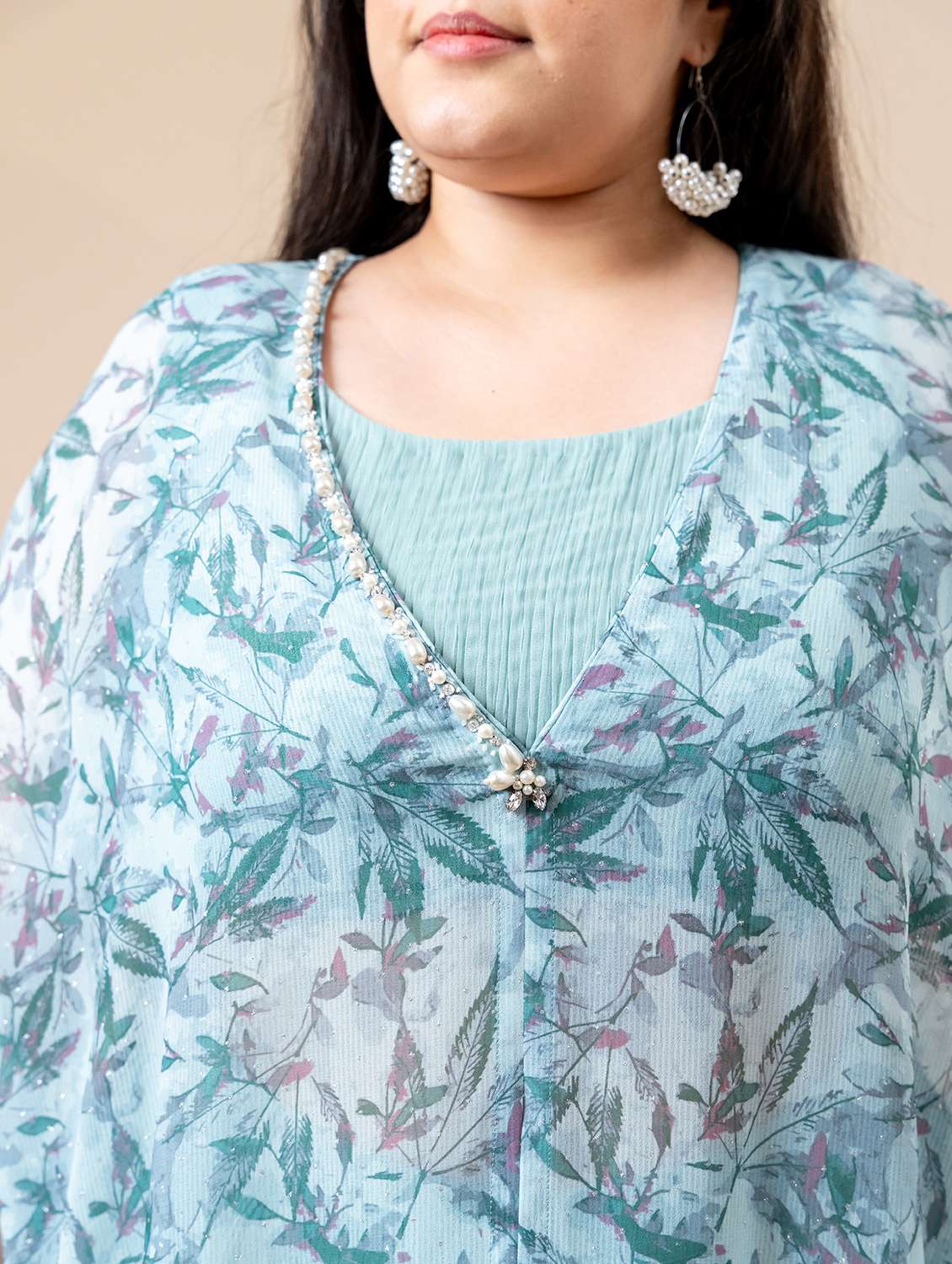women printed top and trouser with jacket fusion set - 21960598 - Standard Image - 4