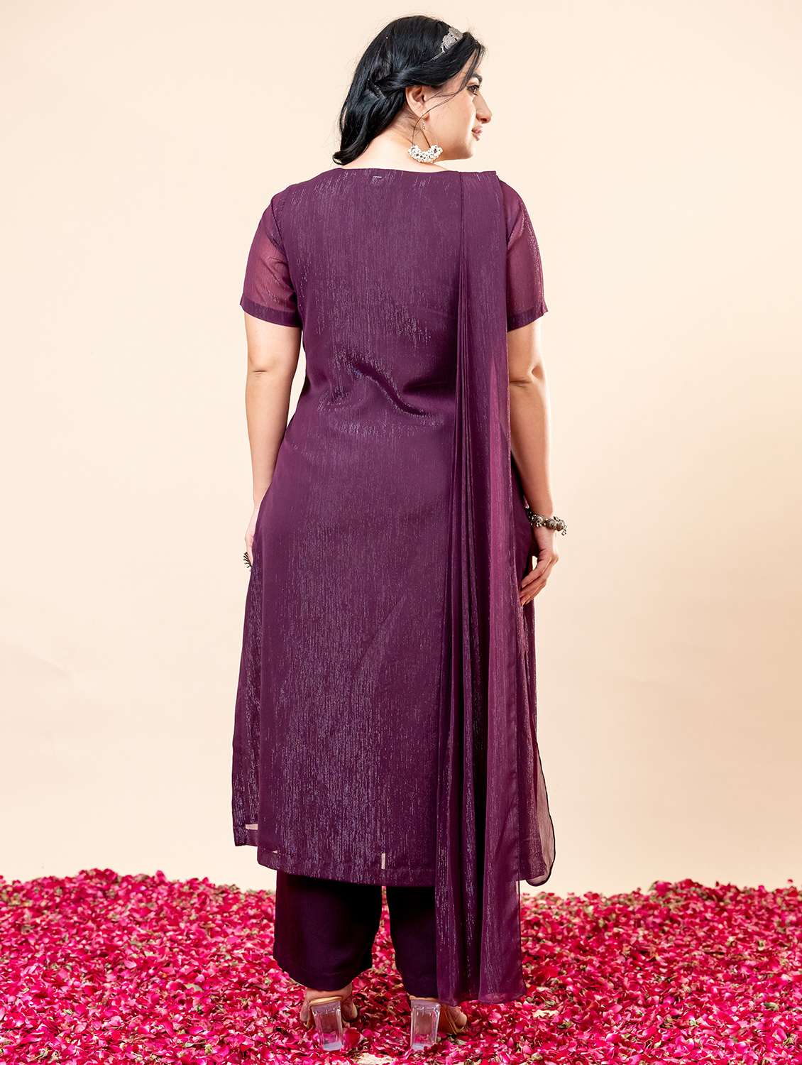 women embroidered neck short sleeve kurta palazzo set - 21960601 -  Standard Image - 4