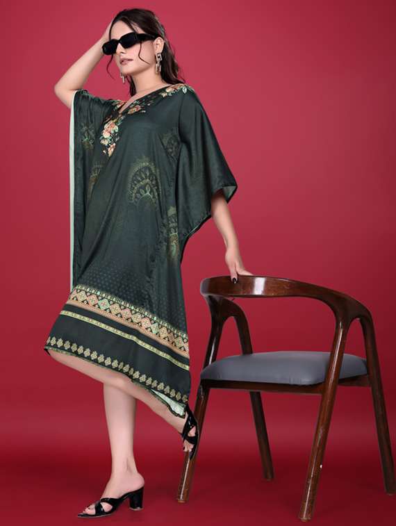 women printed kimono sleeve kaftan dress