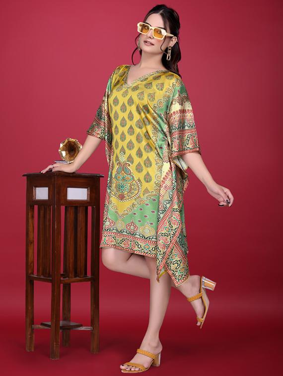 women printed kimono sleeve kaftan dress - 21960620 - Zoom Image - 0