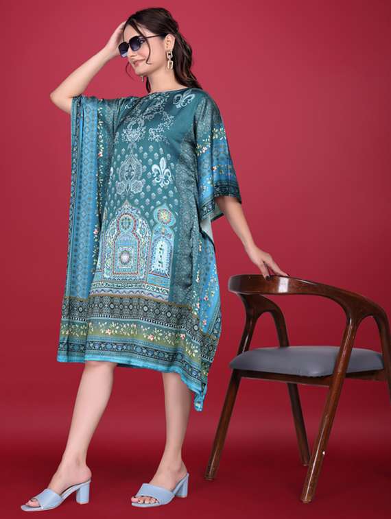 women printed kimono sleeve kaftan dress