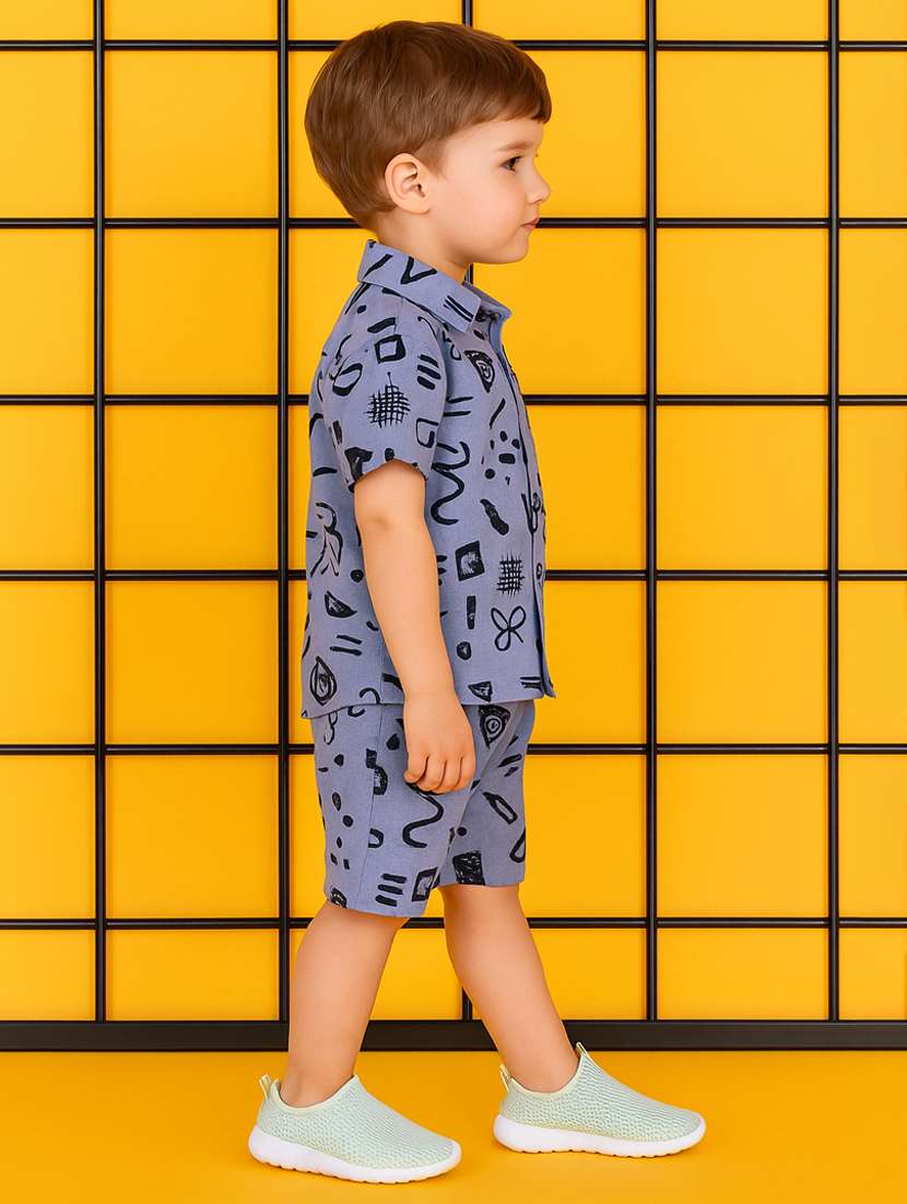 boys printed shirt & shorts co-ord set - 21960668 - Standard Image - 1