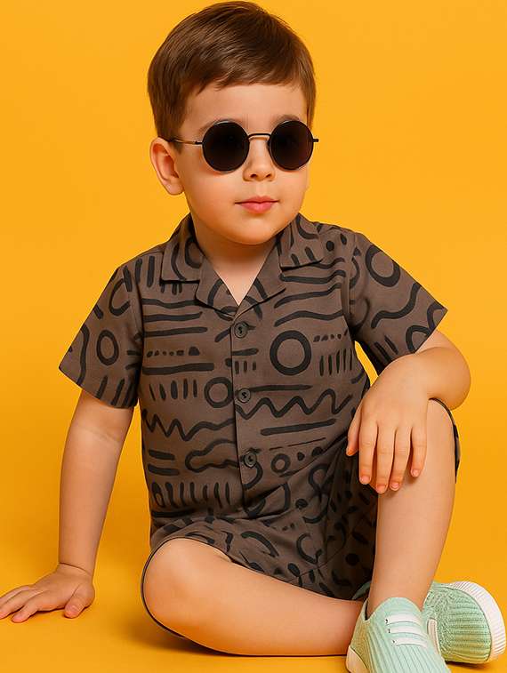 boys printed shirt & shorts co-ord set - 21960670 -  Standard Image - 1