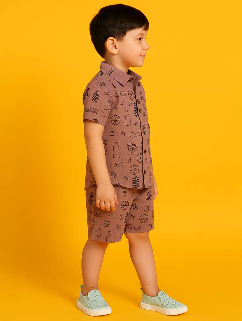 boys printed shirt & shorts co-ord set - 21960671 -  Standard Image - 1
