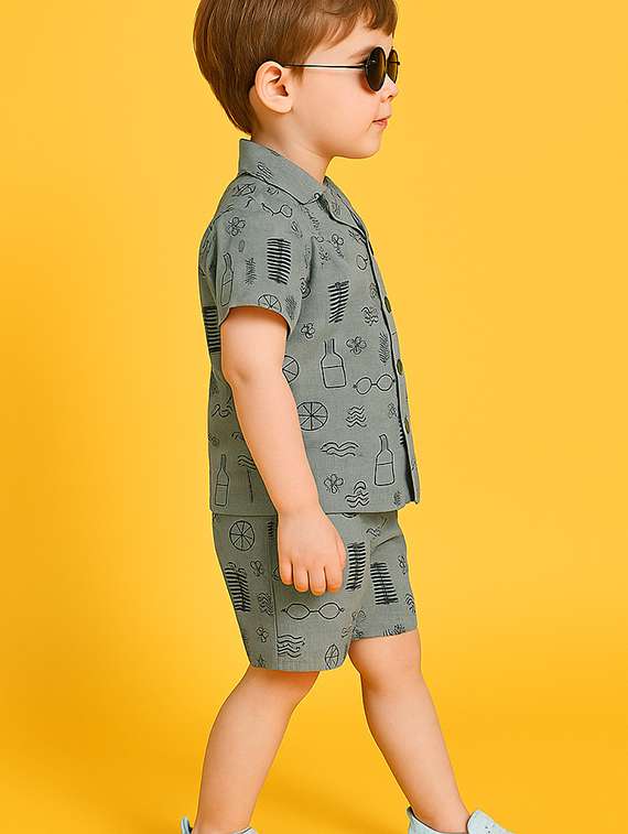 boys printed shirt & shorts co-ord set - 21960672 -  Standard Image - 1