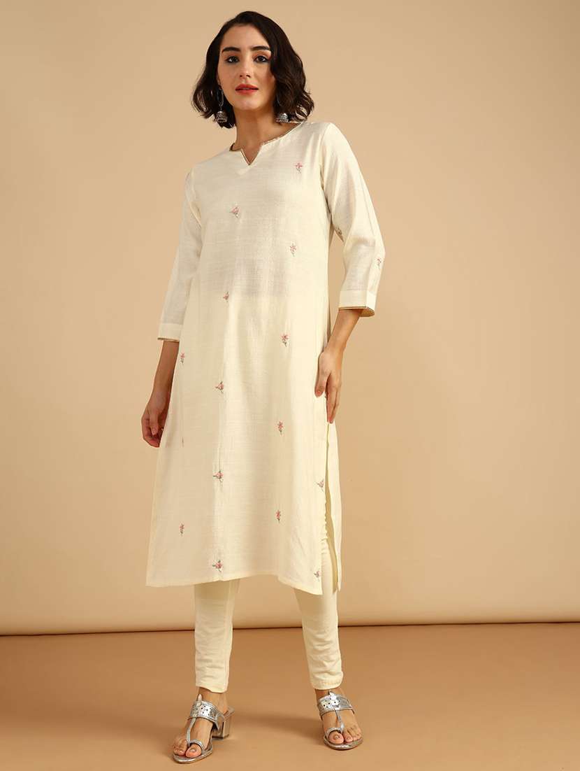 women embroidered three quarter sleeve straight kurta - 21960783 -  Standard Image - 1