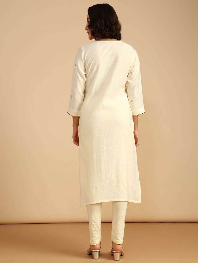 women embroidered three quarter sleeve straight kurta - 21960783 -  Standard Image - 4