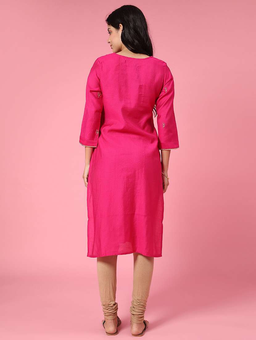 pink solid work wear straight kurta - 21960785 -  Standard Image - 4