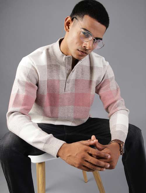 men checkered long sleeve regular fit pullover - 21960822 -  Standard Image - 0