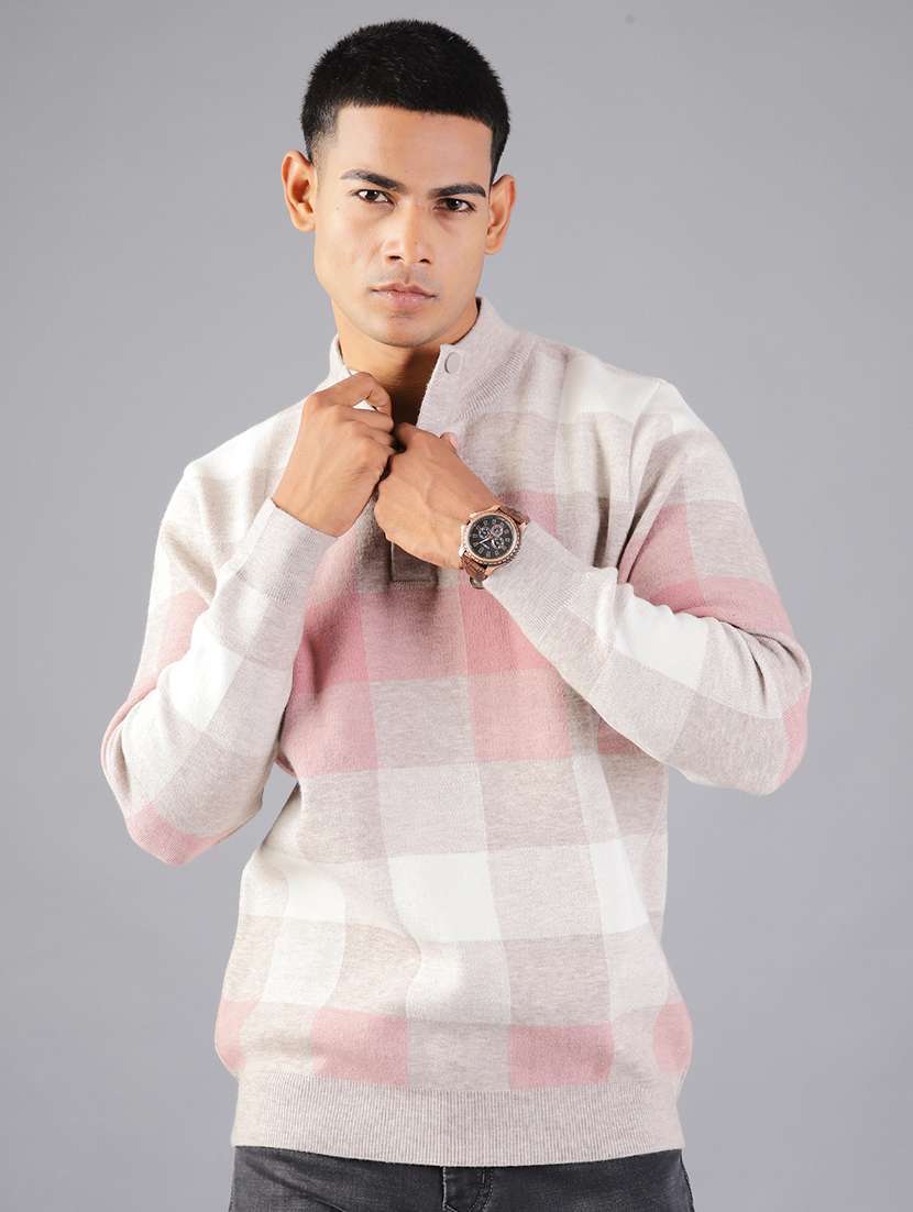 men checkered long sleeve regular fit pullover - 21960822 -  Standard Image - 1