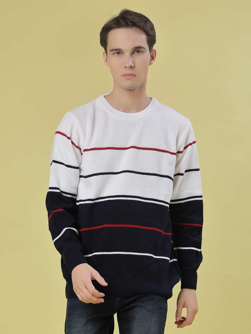 men striped long sleeve regular fit pullover - 21961125 - Standard Image - 1